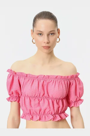 Koton Self Design Off-Shoulder Bardot Crop Top