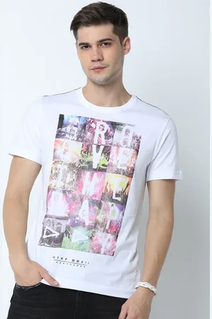 Huetrap Men White & Pink Printed Round Neck T-shirt