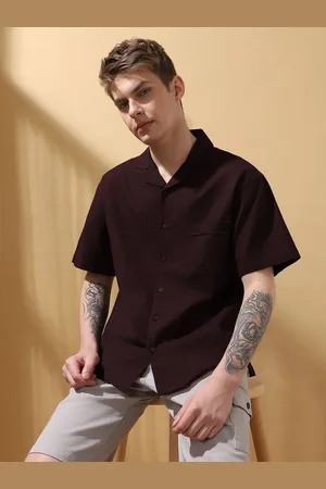 Dennis Lingo Men Relaxed Fit Cuban Collar Self Design Cotton Casual Shirt