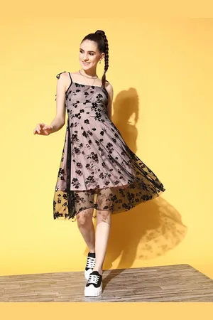 Berrylush Floral Print Net Fit & Flare Dress