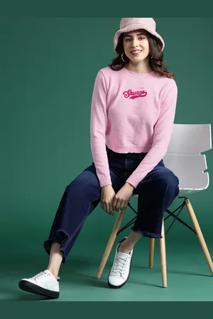 DressBerry Acrylic Cropped Pullover with Embroidered Detail
