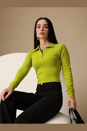 Chemistry Polo Collar Ribbed Crop T-shirt