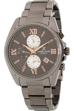 Daniel Klein Men Gunmetal-Toned Embellished Dial & Gunmetal Toned Stainless Steel Bracelet Style Straps Watch
