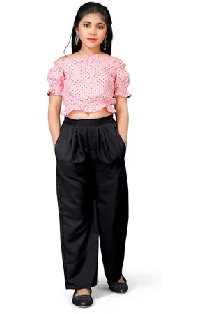 BAESD Girls Polka Dots Printed Off-Shoulder Crop Top With Palazzo