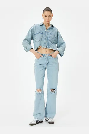 Koton Women Solid Straight Fit Highly Distressed Jeans