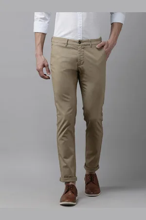 Arrow Men Khaki Textured Self Design Original Slim Fit Low-Rise Plain Woven Trousers