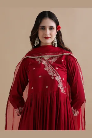 Jaipur Women Ethnic Motifs Embroidered Angrakha Chanderi Cotton Kurta with Trousers & With Dupatta