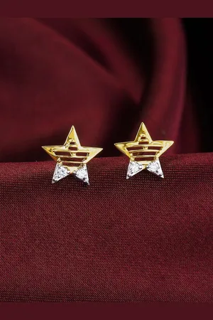 GIVA Women 14K Yellow Gold Shining Star Diamond Earrings