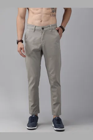Roadster Men Grey Dave2 Tapered Fit Solid Chinos