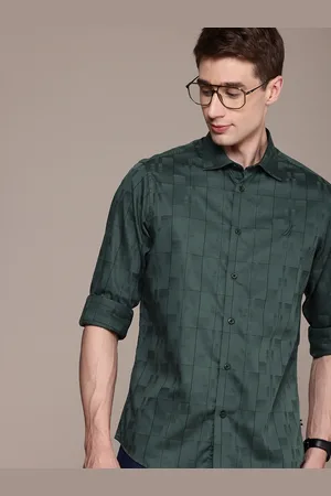 Nautica Classic Geometric Self Design Pure Cotton Casual Shirt