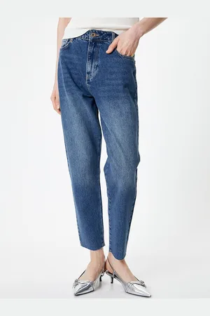 Koton Women Mom Fit Mid-Rise Clean Look Light Fade Cotton Jeans