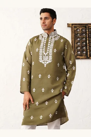 Jompers Floral Embroidered Chikankari Mandarin Collar Cotton Silk Straight Kurta