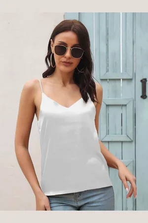 DressBerry White V-Neck Shoulder Straps Regular Fit Casual Top
