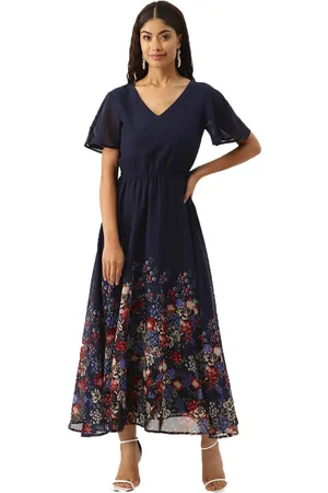 DressBerry Floral Print Flared Sleeve Georgette A-Line Maxi Dress