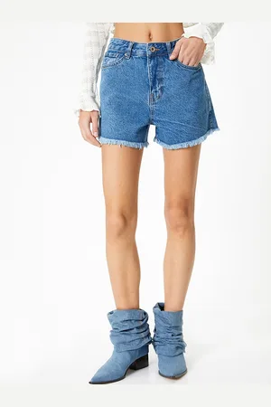 Koton Women Washed High-Rise Cotton Denim Shorts