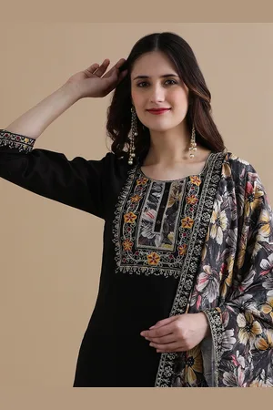 Jaipur Women Floral Embroidered Regular Chanderi Cotton Kurta with Trousers & With Dupatta