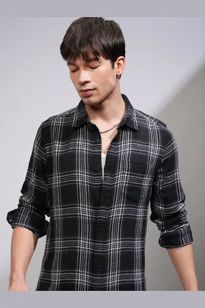 Highlander Men Spread Collar Tartan Checked Cotton Casual Shirt