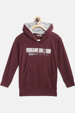Chimprala Kids Burgundy Pure Cotton Printed Hooded Sweatshirt