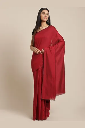 Laa Calcutta Maroon Cotton Blend Saree