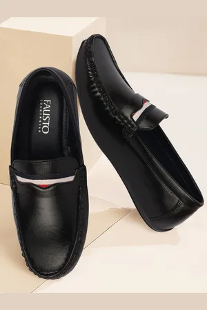 FAUSTO Men Black Casual Slip On Loafers