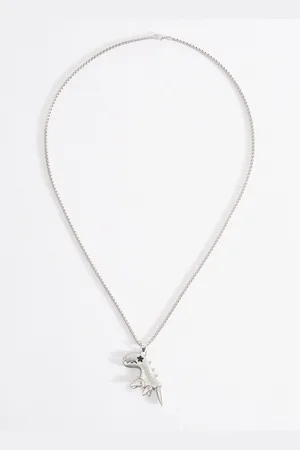 The Bear House Men Silver Plated Dinosaur Pendant Chain With Lobster Closure