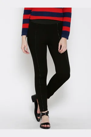 Wills Lifestyle Black Panelled Skinny Fit Treggings