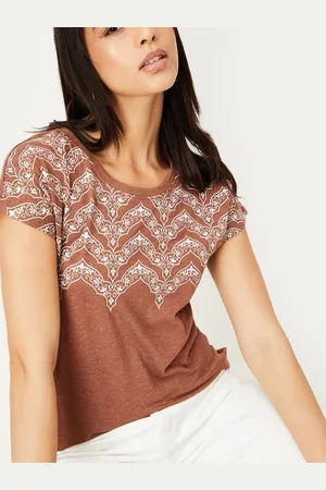 Max Collection Women Floral Printed Extended Sleeves Pure Cotton T-shirt
