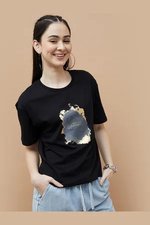 Lifestyle Women Abstract Printed Cotton Casual T-shirt