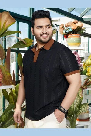 Instafab Men Plus Size Self Design Polo Collar Cotton Slim Fit T-shirt