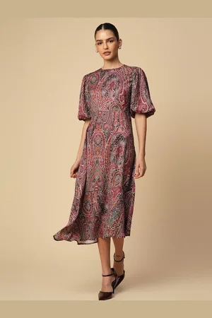 Chemistry Paisely Printed Puff SleeveA-Line Midi Dress