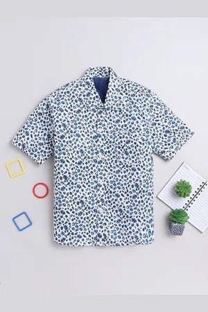 BAESD Boys Standard Spread Collar Conversational Printed Cotton Semiformal Shirt