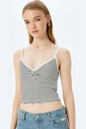 Koton Women Striped Shoulder Straps Crop Top