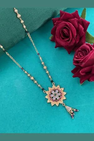 Digital Dress Room Gold-Plated Artificial Stone Studded & Beaded Minimal Necklace