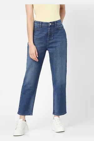 ONLY Women Blue Straight Fit High-Rise Heavy Fade Cropped Cotton Jeans