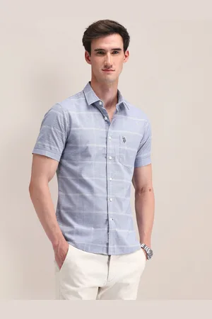 U.S. Polo Assn. Men Classic Cutaway Collar Tartan Checked Cotton Formal Shirt