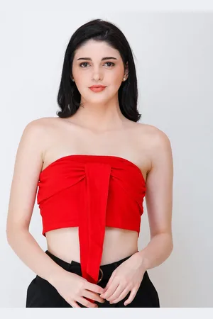 Cation Red Strapless Cotton Tube Crop Top