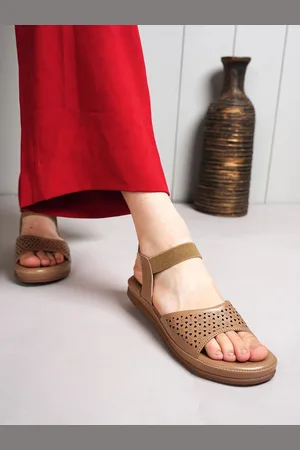 Mast & Harbour Women Textured Open Toe Flats with Laser Cuts