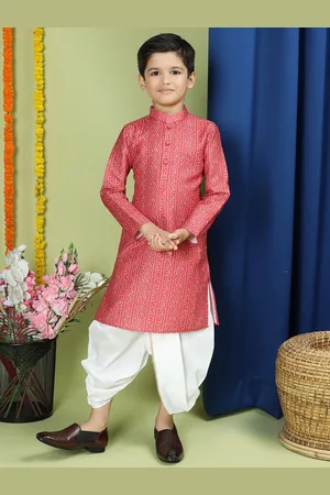 TABARD Boys Bandhani Printed Pure Cotton Kurta With Dhoti Pants