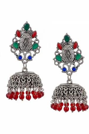 Silvermerc Designs Silver-Toned Oxidised Jhumkas Earrings