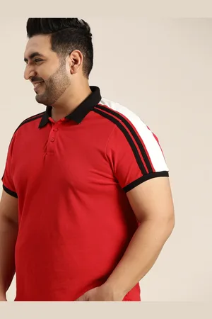 Sztori Men Plus Size Red & Black Polo Collar T-shirt