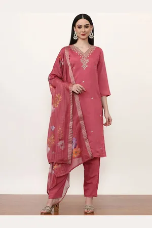 Jaipur Women Ethnic Motifs Embroidered Regular Chanderi Silk Kurta with Trousers & With Dupatta