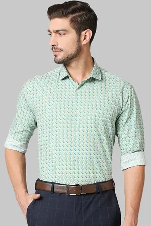 Park Avenue Men Green & Yellow Slim Fit Printed Cotton Casual Shirt