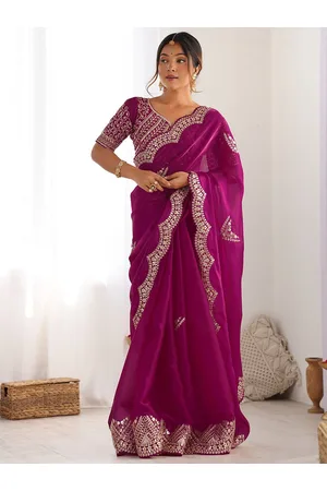 Satrani Embellished Sequinned Organza Heavy Work Saree