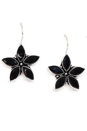 EL REGALO Silver-Toned & Black German Silver Star Shaped Drop Earrings