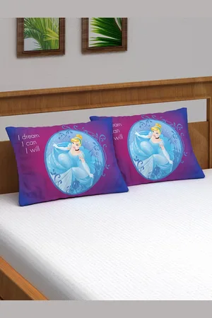 Disney Athom Trendz Kids Set of 2 Blue & Purple Princess Printed Pillow Covers