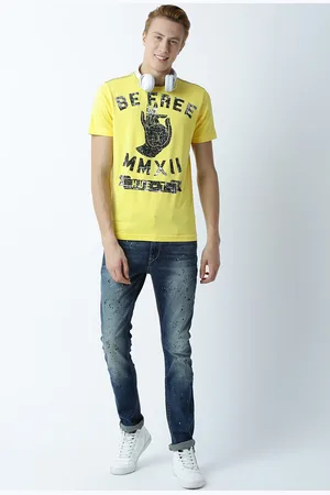 Huetrap Men Yellow Printed T-shirt