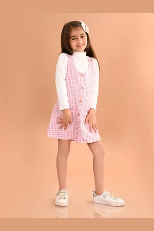 LilPicks Girls Checked Cotton Pinafore Dress