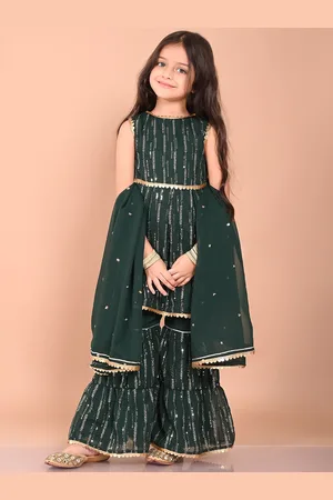 LilPicks Girls Ethnic Motifs Embroidered Sequinned Kurta With Sharara & Dupatta
