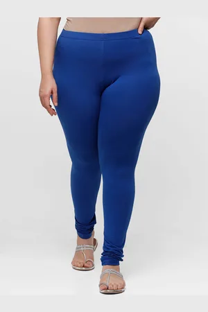 De Moza Women Blue Solid Cotton Churidar-Length Leggings