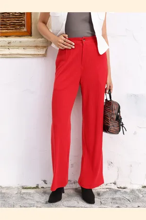 DressBerry Women Cherry Bomb Textured Treat Ribbed Flare Leg Trousers